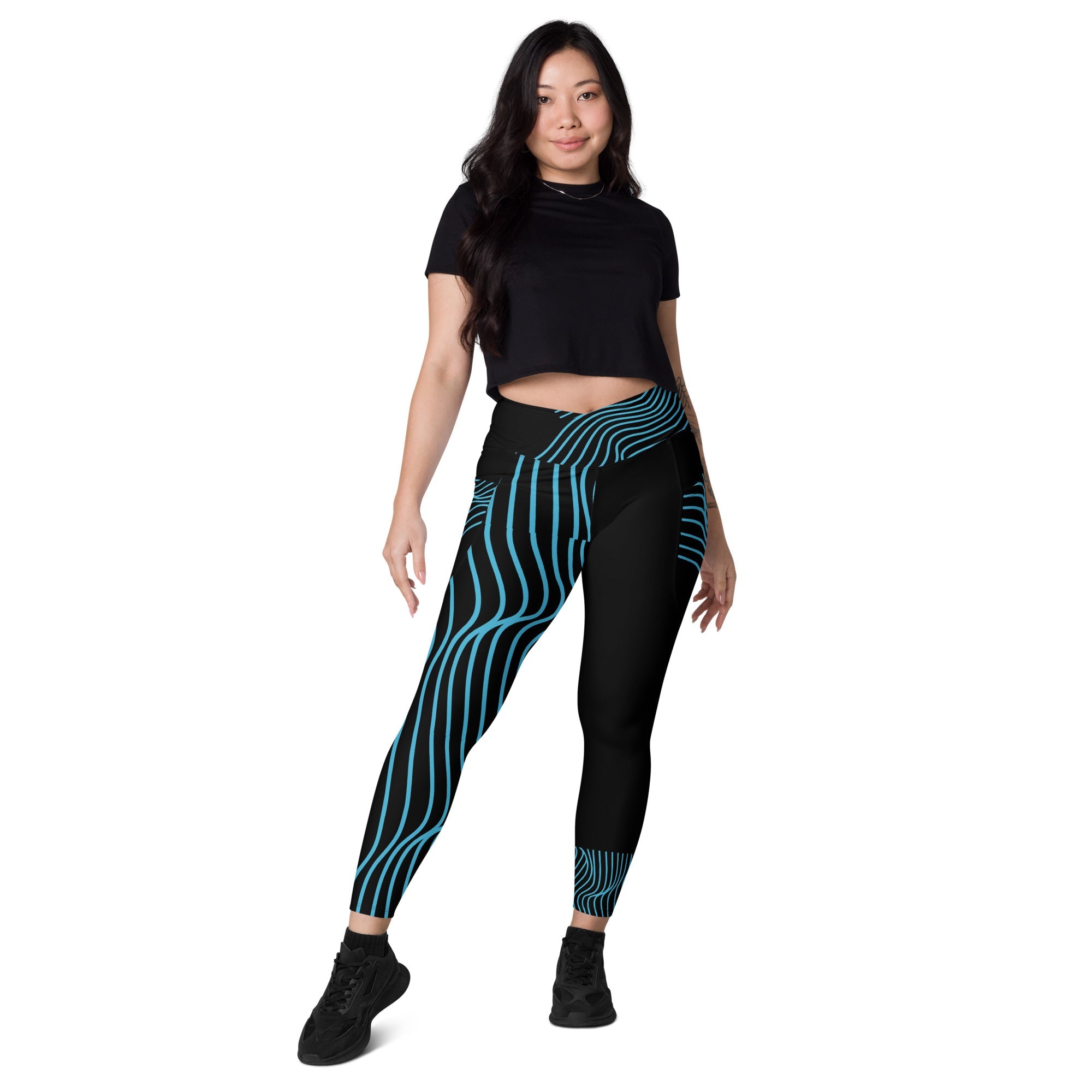 Black Workout Leggings with Pockets. Streetwear or Gymwear Crossover Leggings. Yoga Pants. WickedYo.